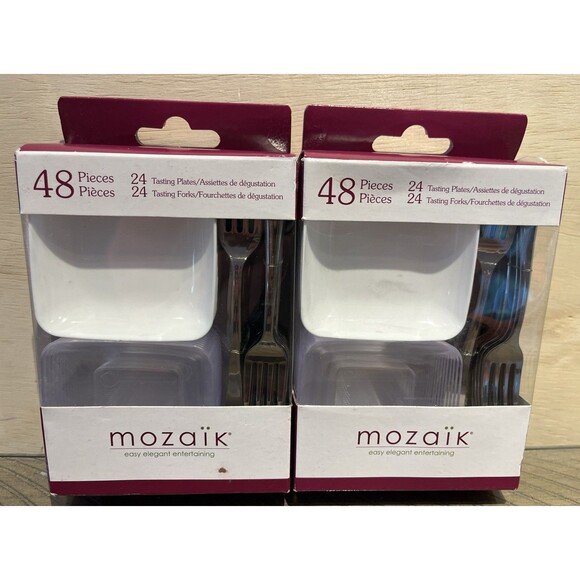 Appetizer Set Mozaik mini tasting 24 plastic plates 24 forks lot of 2 96 Piece - Picture 1 of 2